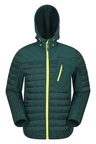 Mountain Warehouse Turbine Chaqueta Softshell Acolchada para Hombre - Chaqueta Ligera, con Paneles elásticos de Softshell y cálida - para Viajar y Acampar, Invierno Verde Oscuro S