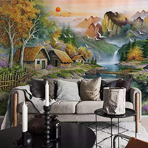 Mural personalizado papel tapiz no tejido agua de montaña pequeño Chalet naturaleza paisaje pintura al óleo lienzo dormitorio sala de estar decoración de pared 200x140cm