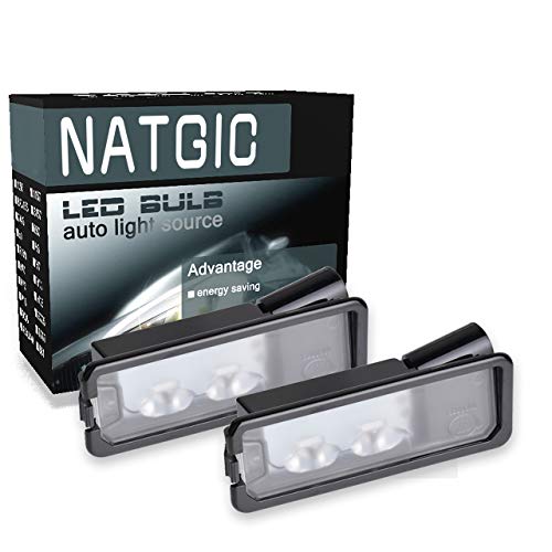 NATGIC Luz LED para Matrícula Can-Bus Incorporada Impermeable CanBus Sin Errores LED Número de Matrícula Montaje de la Lámpara Lámpara de Conducción 12V 8W - 6000K Blanco (Paquete de 2)