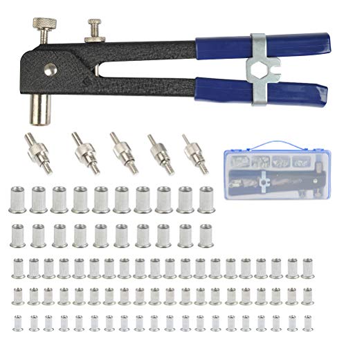 OFNMY Remachadora Manual Multifunción - Kit de 86pcs Remaches de Tuerca Roscados M3 M4 M5 M6 M8 para Ascensores, Interruptores, Instrumentos, Muebles, Decoración, etc