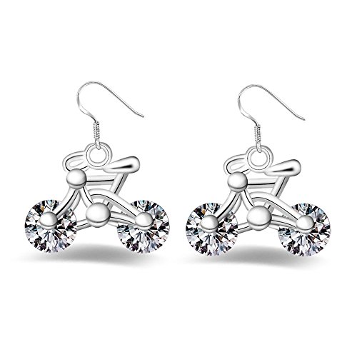 Onefeart Chapado en Oro Aretes Para Mujeres Chicas Blanco Zirconia Cúbica Distintivo Bicicleta Bici Forma 25x14MM