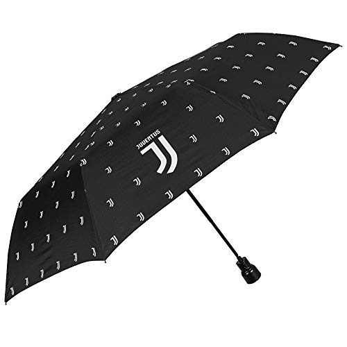 Paraguas Plegable Juventus Football Club - Paraguas Mini Hombre Mujer Juve - Resistente y Antiviento - Negro con Logo Original - Ligero y Compacto - Automatico - PFC Free - Diametro 96 cm - Perletti