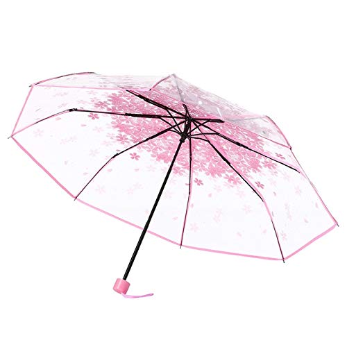 Parapluie pliant Transparent pluie Femmes Hommes Soleil pluie Compact Coupe-Vent Style Clair Cerise champignons Rose