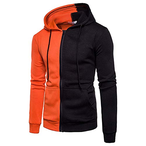 qulvyushangmaobu Sudadera con Capucha para Hombre de Manga Larga Media Cremallera Contraste Color Sudadera con Capucha Bolsillo con Capucha Color sólido Manga Larga Otoño Invierno Jersey de Moda