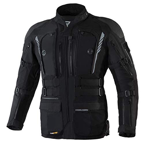 REBELHORN Patrol Chaqueta de viaje en motocicleta Materiales duraderos Cordura Hitena Superfabric CE-Level 2 Protectores de codos de hombro Membrana Sympatex Ventilación Bolsillos