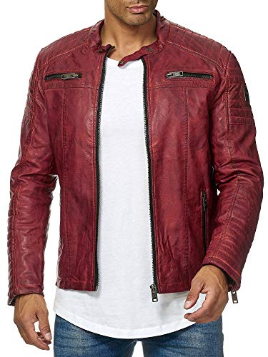 Redbridge - Chaqueta de entretiempo para hombre, piel auténtica, piel sintética, algodón, con zonas acolchadas Piel sintética de color rojo. S