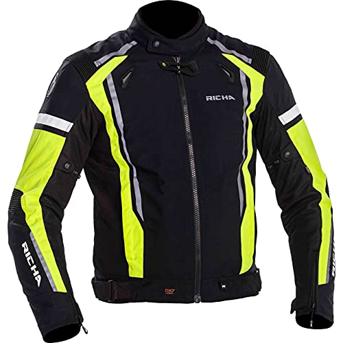 Richa Airwave - Chaqueta de moto impermeable y transpirable, color negro y fluorescente