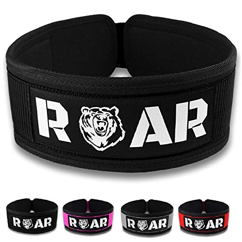 Roar® Cinturón Lumbar Gimnasio, Cinturon Gimnasio Hombre y Mujer, Cinturon Halterofilia, Powerlifting, Crossfit, Levantamiento Peso, Musculacion, Cinturon Gym Hombre, Cinturon Pesas (Negro, M)