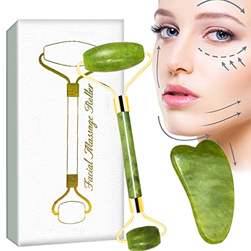 Rodillo De Jade,McNory Facial Masaje Piedra Gua Sha Jade,Masajeador Roller Tools Anti Aging Belleza Natural Dispositivo Herramienta,Para Cuello Cara Ojos Cabeza Cuerpo