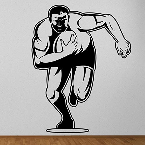 Running Rugby Sports Player Football Decal Cartoon Abstract Square Style Vinilo Etiqueta de la pared Gimnasio Bodybuilding Club Decoración del hogar Art mural poster