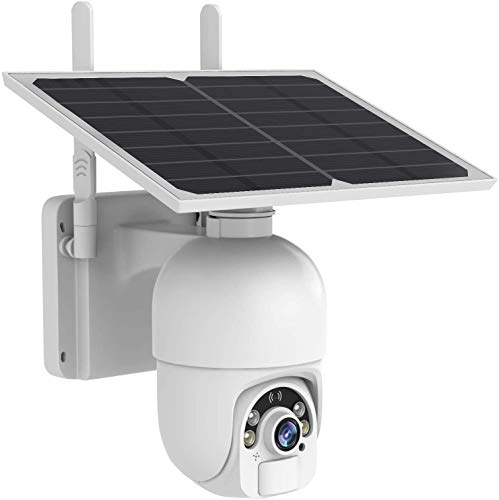 Sdeter Cámara wifi externa inalámbrica con panel solar, 1080P Pan & °Tilt Cámara de seguridad inalámbrica, carcasa de metal, sensor de movimiento PIR, audio de 2 vías.