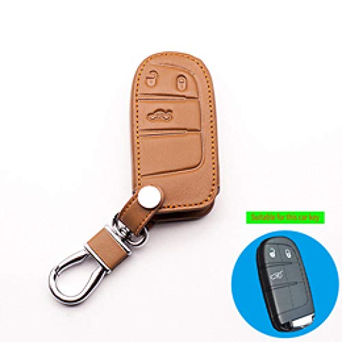 SDLWDQX Funda de piel auténtica para llave de coche, compatible con Jeep Renegade 2014 2015 Grand Cherokee Chrysler 300C, ajuste para Fiat 3 botones mando a distanciaKey caso, marrón