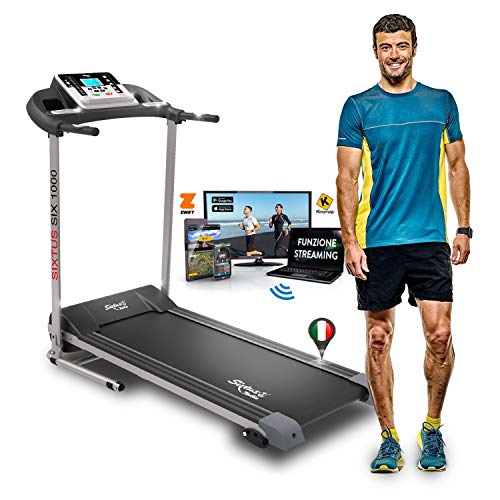 Sixtus Six 1000 - Cinta de Correr Eléctrica Plegable 1 HP (2,5 HP pico) 10 km/h, Aplicación Kinemap y Zwift Coaching y Multiplayer, Bluetooth, Sensor Cardíaco, Inclinación Ajustable, 12 Programas