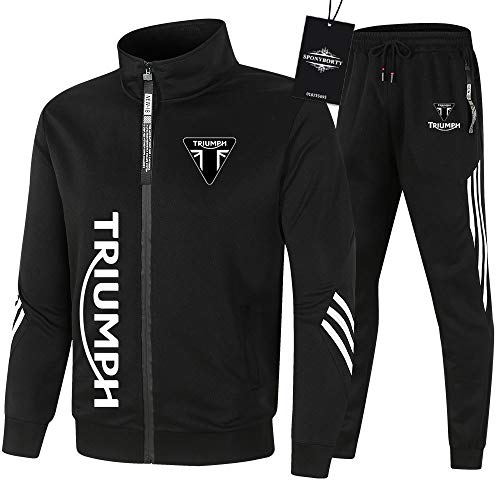 SPONYBORTY de Los Hombres Chandal Conjunto Trotar Traje Triu-mph Hooded Zipper Chaqueta + Pantalones Sudadera Baloncesto Ropa Colocar/Negro/L