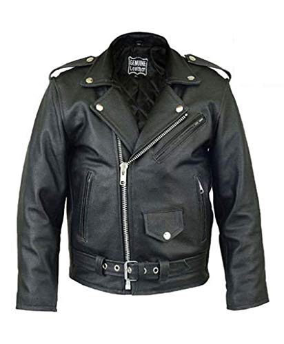 Star Vendedor GB Cuero Real Moto Brando Niños Chaqueta de Motorista - Negro, 34 (9-10 Years