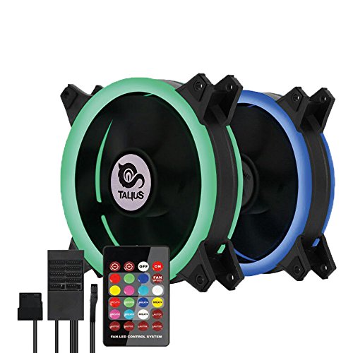 Talius Siroko - Kit de 2 Ventiladores Ring 12 cm RGB, Tira LED y centralita con Mando