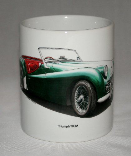 Taza de coches clásicos. Triumph TR3A ilustración dibujado a mano.