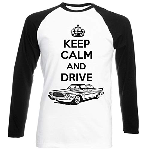 Teesandengines Chrysler Saratoga Hardtop Coupe 1960 Keep Calm and Drive Camiseta de Mangas Negra largas T-Shirt Size Small