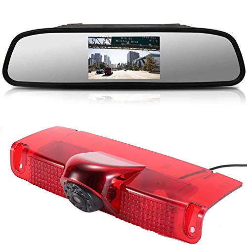 Top Mount Luz de Freno Cámara de la Cámara de Visión Trasera Cámara de Copia de Seguridad+4,3 Pulgadas Espejo Retrovisor para Chevrolet Express GMC Chevy Savana Exporer Vans Cargo Van 2003-2018