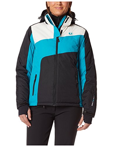 Ultrasport Chaqueta Deportiva para Mujer Kitzbühel - Chaqueta Softshell para Mujer Acolchada e Impermeable con Tela Ultraflow 10.000, Azul / Blanco / Negro XS