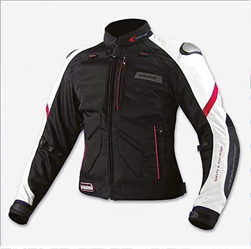 Unisex Corte Ajustado Chaqueta de Moto con Luz de Advertencia LED, Tamaño Grande Transpirable Anti-caída Transpirable Resistente con Armours Aleación de Titanio CE,Whiteblack,M