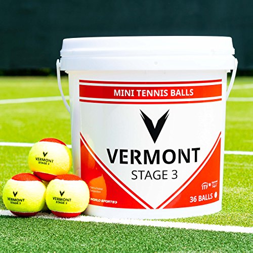 Vermont Pelotas de Tenis | Pelotas Homologadas por la ITF para Minitenis/Entrenamientos (para Todas Superficies) (Nivel 3 (Rojo), Pack de 3)