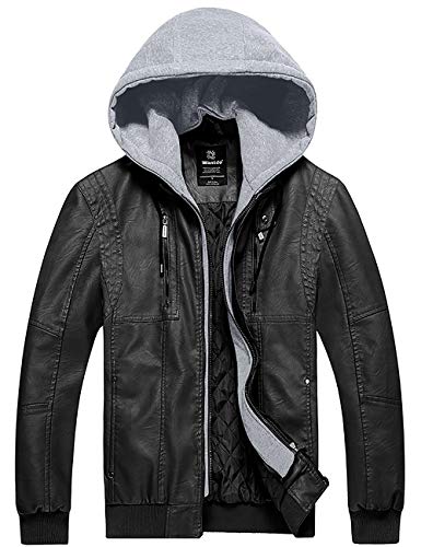 Wantdo Chaqueta Cuero Capucha de Vestir Hombre Negro Large