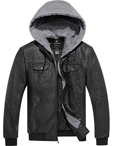 Wantdo Chaqueta de Cuero Fina Militar para Hombre Negro Large