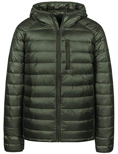 Wantdo Chaqueta de Pluma Ultra Ligero Chaqueta de Plumón Ajustada de Moda Chaqueta de Pluma de Montaña Antiviento Cazadora de Pluma Delgada Exterior Hombre Verde Militar Large