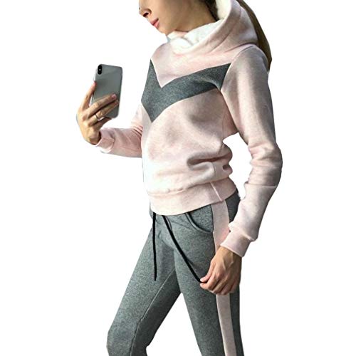 WEIMEITE Deportes Sudaderas con Capucha Trajes Mujeres Running Ropa Deportiva Chándal Ropa de Mujer Patchwork Fleece Sweatpant Suit