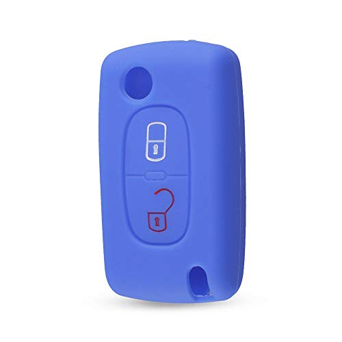 WJBABJ Cubierta de Llave de Coche 2 Botones Cubierta de protección de Claves remotas de Silicona para Peugeot 107 207 307 307s 308 407 607 para Citroen C2 C3 C4 C5 C8 (Number of Buttons : Deep Blue)