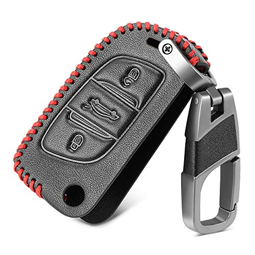 WJBABJ Cubierta de Llave de Coche Tecla de Cuero Genuino de 3 Botones Fob Funda para CITREEN C2 C3 C4 C5 C4L DS3 DS4 DS4 DS5 DS6 Coche Tecador de cáscara