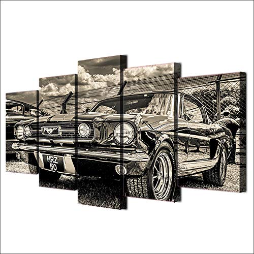 WJDJT Impresiones sobre Lienzo 5 Panel Coche Antiguo Clásico Imprimir Cuadro Lienzo Pared Modernos Cartel Decoración para El Hogar De Pared para Hogar Salón Oficina Decoración Regalo