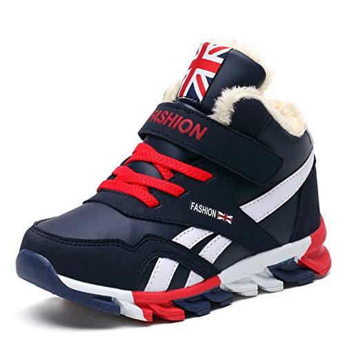 WOJIAO Botas de Nieve Impermeables para Niños Chicos y Chicas Botines de Piel Sintética Unisex Niños Invierno Cálido Traines Zapatos Altos(Azul 26 EU)