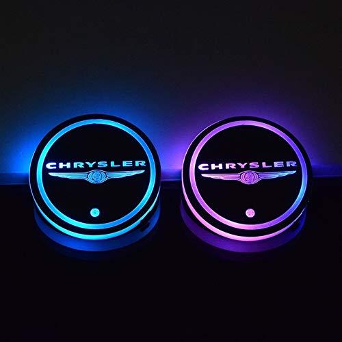 XDRE Posavasos de Coches 2 unids LED Holder Holder Mat USB Colorido RGB Coche Logo Soporte de Bebida Luz Compatible con Chrysler 300 300C 200 200C Pacifica Voyager Sebring Portavasos