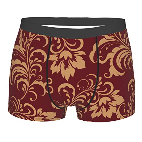 XISDHG Calzoncillos tipo bóxer para hombre con diseño de la novedad y la comodidad de la pretina de Eastic Trunks Ropa interior para hombres - Flor granate dorado floral con clase Borgoña