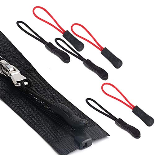 Xiuyer 100pcs Extensión Cremallera Nylon Zipper Pulls Reemplazo Etiqueta Repuesto Cordón Tiradores Cremallera Epuesto Para Chaquetas Mochilas Maletas Viaje Tiendas Campaña Maletas Carrito Negro Rojo