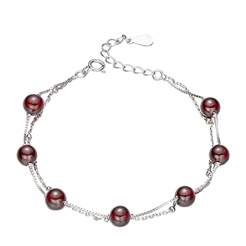 XKUN Pulsera de Plata de Garnet 925, Pulsera de Piedras Preciosas Natural, Regalos de cumpleaños de San Valentín, Joyas Ajustables de la Pulsera del Enlace de la Amistad