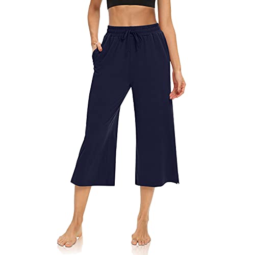 YANFANG Pantalones Sueltos Negros hasta Medias Piernas para Mujer,Pantalones Cortos De Yoga Mujer Casuales Deportivos Pierna Recta,Pantalones con Recorte Moda Hombres Shorts Hombre,Navy,M