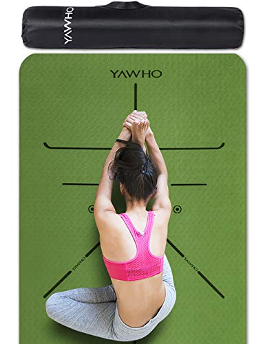 YAWHO Colchoneta de Yoga Esterilla Yoga Material medioambiental TPE,Modelo:183cmx66cm Espesor:6milímetros,Tapete de Deporte Grande y Antideslizante,Correas y Mochilas como Regalos (Green)