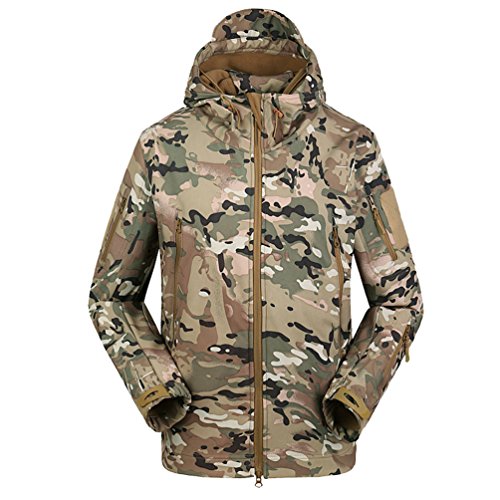 YuanDian Hombres Invierno Tactical Abrigos Softshell con Capucha Militar Impermeable Cortaviento Engrosado Fleece Outdoor Trekking Montaña Esqui Camuflaje Chaqueta CP L