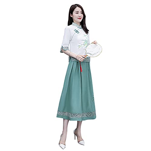 YXHUI Tai Chi Ropa Hanfu Estilo Chino Femenino Versión Mejorada Traje Tang Traje 2 Piezas Primavera y Verano,G-Large