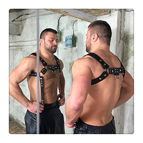 Z-one 1 Hombres Cuero Cuerpo Fitness M¨²sculo Equipo deportivo Ropa Cofre Arn¨¦s Cintur¨®n Guerrero Steampunk Armadura Disfraz