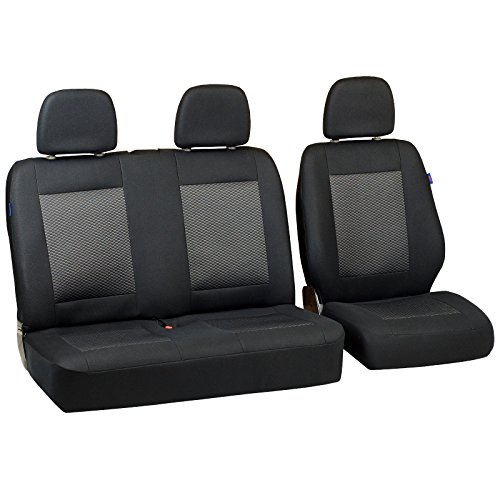 Zakschneider Fundas De Asiento para Citroen Jumpy - Conjunto De Fundas 1+2 - Color Premium Negro con Triángulos Grises