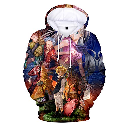 Zcbm Unisex Hoodie Suéter Realista 3D Impresión Digital Los Siete Pecados Capitales Meliodas Sudadera con Capucha Al Aire Libre Ropa Jumpers Top,S