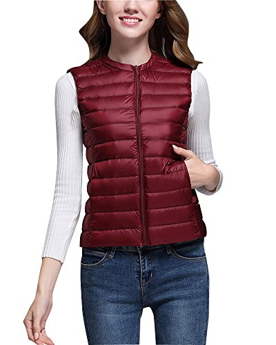 ZhuiKun Abajo Chaleco Puffer capa del chaleco poco voluminoso Ultra peso ligero de la chaqueta para Mujer METRO rojo