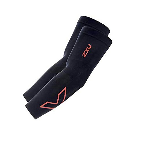 2 x U Flex Running, Compression Arm Sleeves Unisex Adulto, Unisex Adulto, 2XUUA4009A-BLK-PKG-L, Nero/Pink Glow, Large