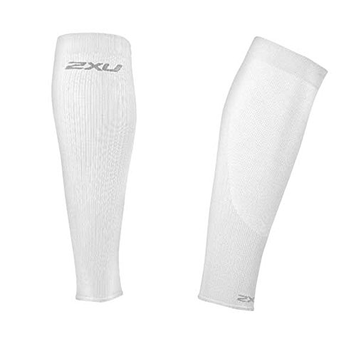 2XU - Mangas de compresión para Pantorrilla, Performance Run Sleeve, Hombre Mujer, Color Blanco/Blanco, tamaño Medium