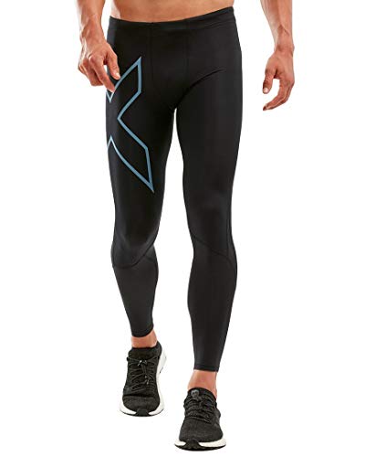 2XU Medias de compresión para Hombre, Color Negro/Mezclilla Reflectante, S