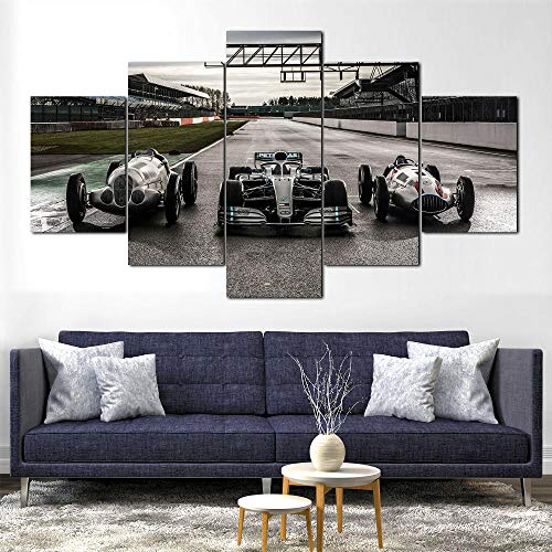 45Tdfc 5 Piezas Impresiones sobre Lienzo Modular DecoracióN PóSter Cuadro Coches históricos de Mercedes F1,Talla:150 * 80Cm HabitacióN Sala HogareñA